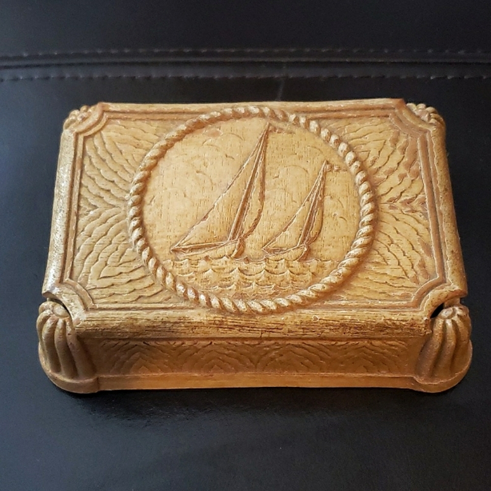 Vintage SyrocoWood Trinket Box Sailboats
